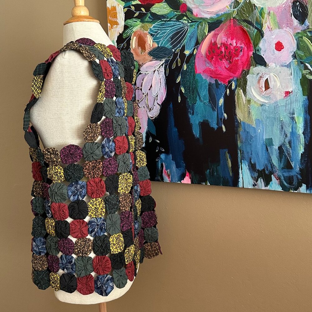 Notations Patchwork Yo-Yo Vest Multicolor Boho Fe… - image 4